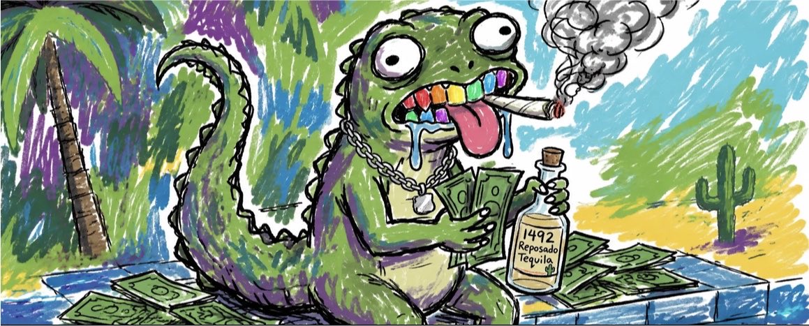 Lazi Lizard poolside with cash